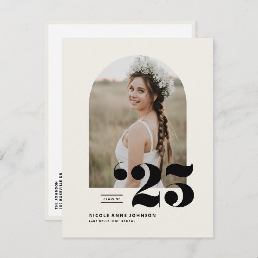 Boho Class of 2025 Arch Photo Afstuderen Uitnodiging Briefkaart (Voorkant / Achterkant)