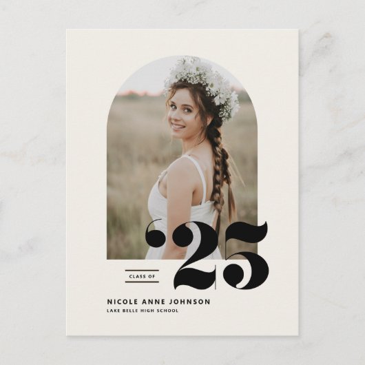 Boho Class of 2025 Arch Photo Afstuderen Uitnodiging Briefkaart (Voorkant)