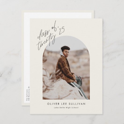Boho Class of 2025 Arch Photo Afstuderen Uitnodiging Briefkaart (Voorkant / Achterkant)