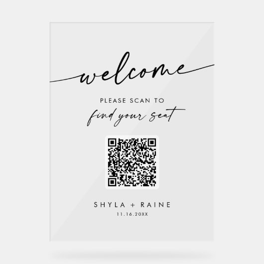 Boho Clear QR Code Acrylique Mariage Seing Chart (Recto)