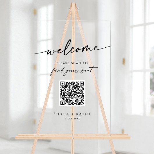 Boho Clear QR Code Acrylique Mariage Seing Chart