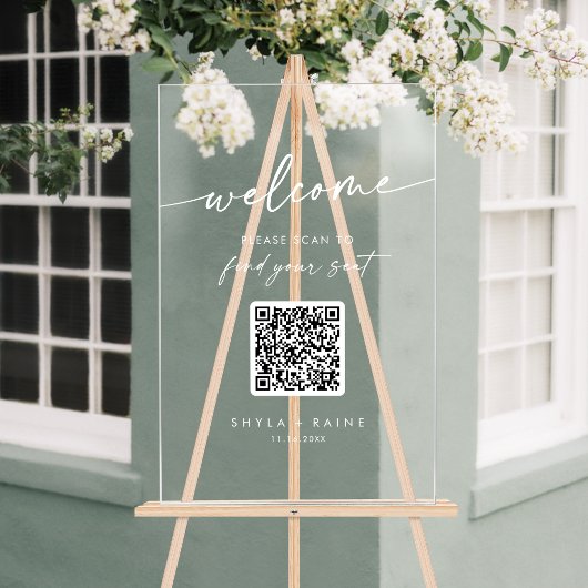 Boho Clear QR Code Acrylique Mariage Seing Chart