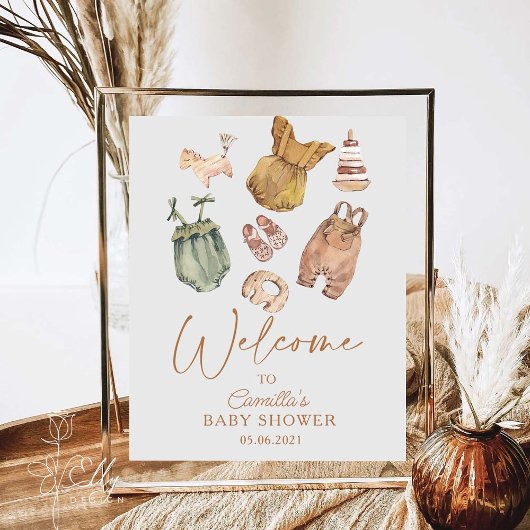 Boho Clothes Minimalist Baby shower Welkom Poster