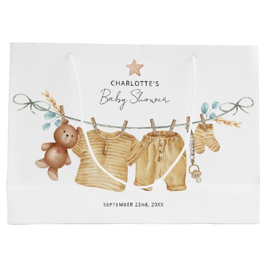 Boho Clothesline Baby shower Geschenktas Groot Cadeauzakje (Achterkant)