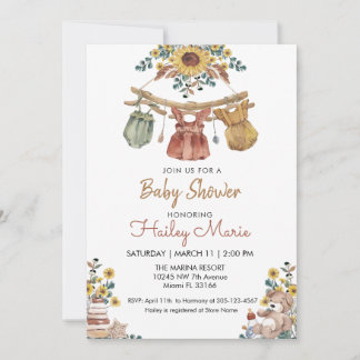 Boho Clothesline Baby shower Invitation Kaart