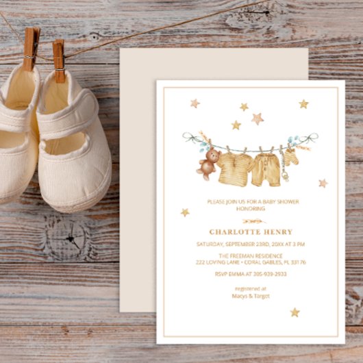 Boho Clothesline Baby shower Invitation Kaart