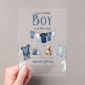 Boho Clothesline Blue Sweet Boy Baby shower Acryl Uitnodigingen (Insitu (Draagbaar))