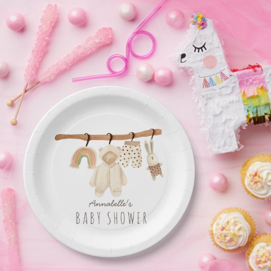 Boho Clothesline Gender-neutraal Baby shower Papieren Bordje (Feest)