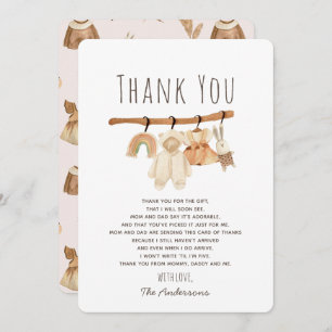 Boho Clothesline Girl Baby shower Carte de remerci