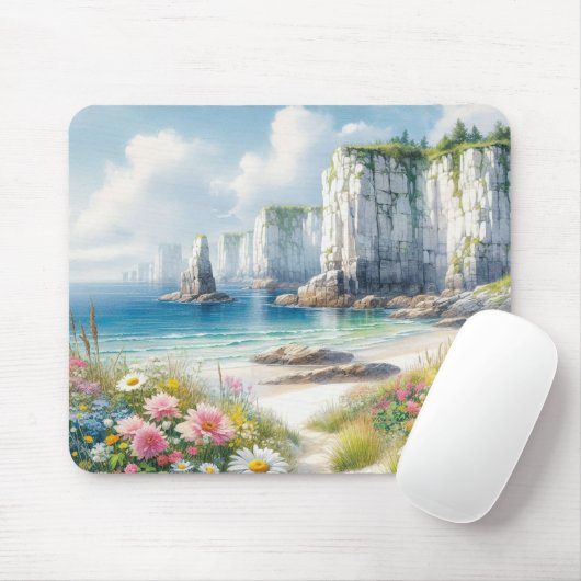 Boho Coastal Cliffs Wildflower Beach Art Muismat (Met muis)