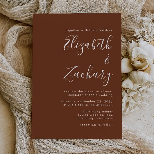 Boho Coffee Bruin Minimalistische Script Bruiloft Kaart