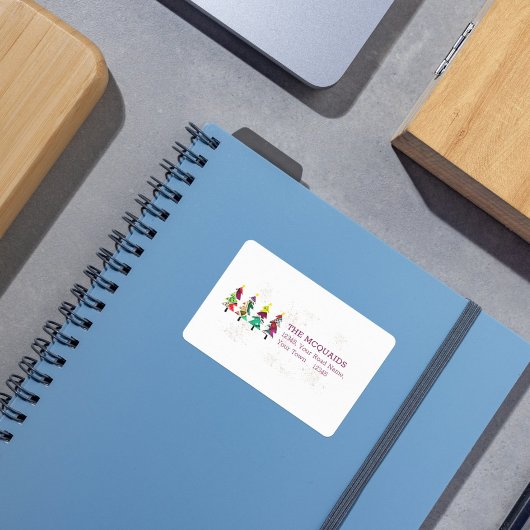 Boho coloré arbres de Noël Motif Étiquette