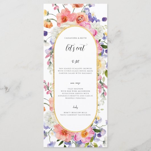Boho Colorful Fleur sauvage menu Mariage (Devant)