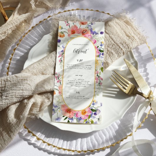 Boho Colorful Fleur sauvage menu Mariage