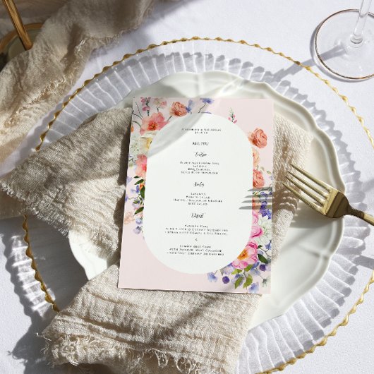 Boho Colorful Fleur sauvage menu Mariage