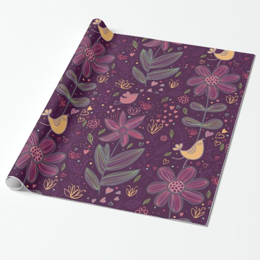 Boho Colorful Fun Bird Pattern Cadeaupapier (Uitgerold)