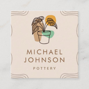 Boho Colorful Plant & Pot Bohemian Pottery Ceramic Vierkante Visitekaartje