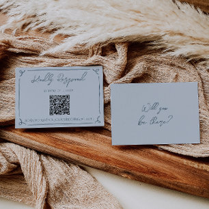 Boho Cool Marina Blauwe Frame QR Code Trouw RSVP Kaartje