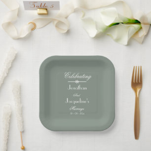 Boho Cool Sage Groen Wit Rustiek Chic Huwelijk Papieren Bordje