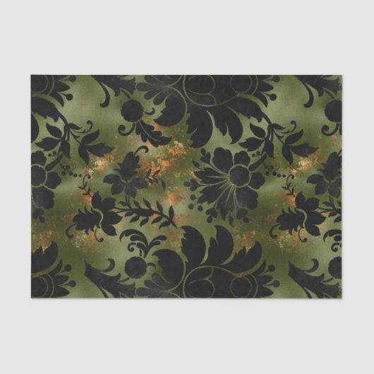 Boho Copper Black Green Floral Tissuepapier (Voorkant)