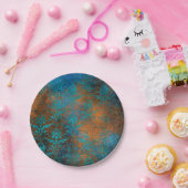Boho Copper Blue Floral Damask Grunge Papieren Bordje (Feest)
