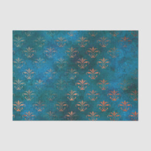Boho Copper Blue Grunge Heraldic Floral Tissuepapier