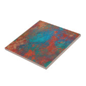 Boho Copper Blue Oranje Red Grunge Tegeltje (Zijkant)