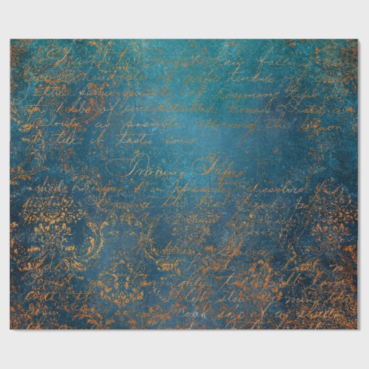 Boho Copper Blue Script Handwrite Grunge Cadeaupapier (Vlak)