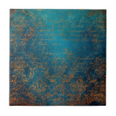Boho Copper Blue Script Handwrite Grunge Tegeltje (Voorkant)