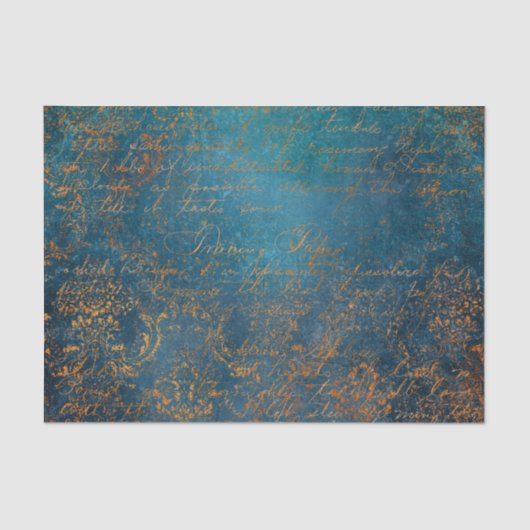 Boho Copper Blue Script Handwrite Grunge Tissuepapier (Voorkant)