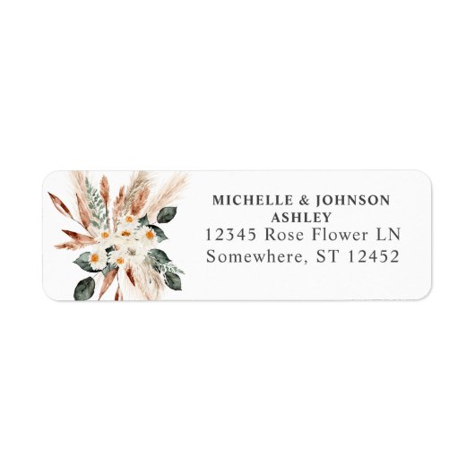 Boho Copper Leaves & Pampas Return Address Label (Voorkant)