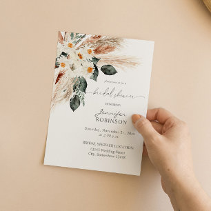 Boho Copper Pampas & Beige Floral 3 Vrijgezellenfe Kaart
