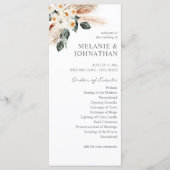 Boho Copper Pampas Floral Ceremony Programme Programma (Voorkant)