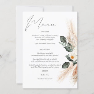 Boho Copper Pampas Grass & Beige Bloemen Menu Kaart