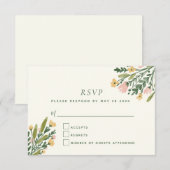 Boho Coquette  Bloemen Waterverf bruiloft RSVP Kaartje (Voorkant / Achterkant)