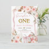 Boho Coquette Roze Pompoen 1e verjaardag Kaart (Staand voorkant)