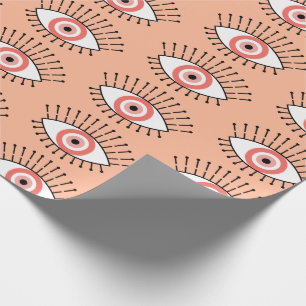 Boho Coral Pink Evil Eye Patroon Cadeaupapier