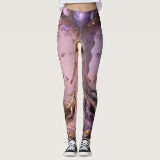Boho Cosmic Bloom Pink Leggings Women No3 Ethereal