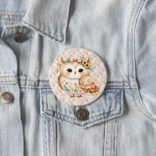 Boho Cottagecore Uil Bloemen Farmcore Charm Ronde Button 7,6 Cm