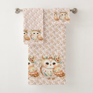 Boho Cottagecore Uil Floral Farmcore Charme Bad Handdoek