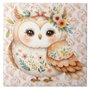 Boho Cottagecore Uil Floral Farmcore Charme Tegeltje