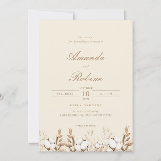 Boho Cotton Grass Faire-part de mariage (Devant)