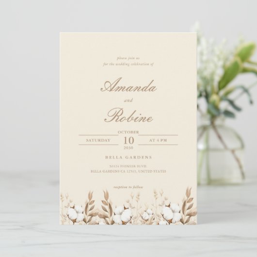 Boho Cotton Grass Faire-part de mariage (Debout devant)