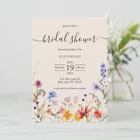 Boho couleur fleur sauvage nuptiale invitation dou (Debout devant)