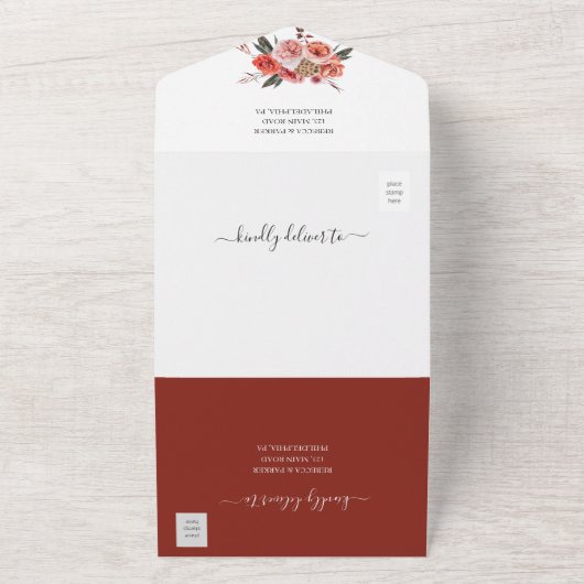 Boho Country Bloemen Huwelijksuitnodiging All In One Uitnodiging (Buitenkant)