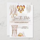 Boho country macrame licht vederlantaarn aan save the date (Voorkant)