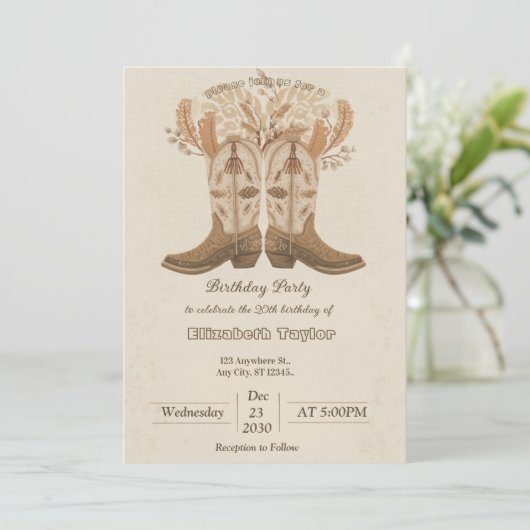 Boho Cowboy Boots Party invitation (Debout devant)