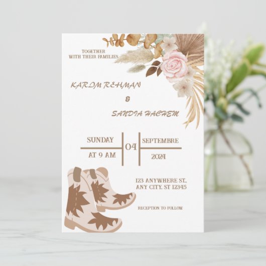 Boho Cowboy Botte Faire-part de mariage de l'Ouest (Debout devant)