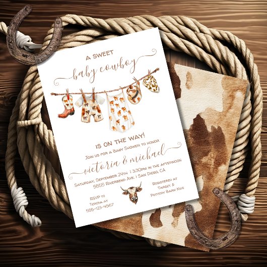 Boho Cowboy Clothesline Baby shower Kaart
