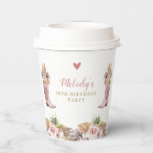 Boho Cowgirl Boot Pampas Grass Rozen Verjaardag Papieren Bekers (Achterkant)